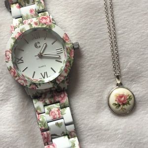 Charming Charlie Roses Watch and Necklace
